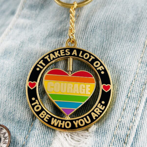 Porte-clés Courage Pride avec cœur arc-en-ciel