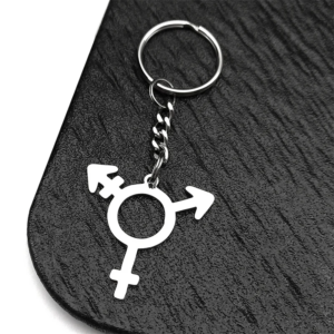 Porte-clés symbole trans argenté avec anneau rond