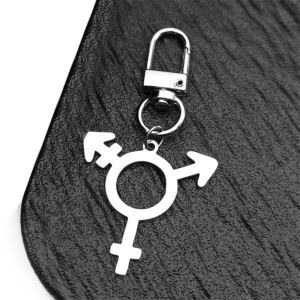 Porte-clés symbole trans argenté avec mousqueton