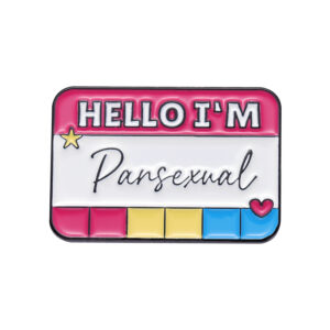 Pin émaillé Hello I’m Pansexual rose jaune et bleu