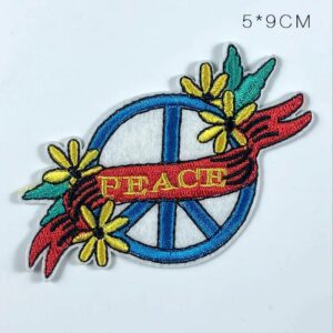 Écusson symbole de paix fleuri de 5 × 9 cm