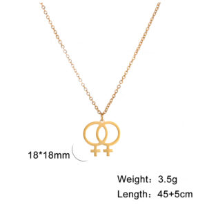 Collier Vénus féministe doré avec dimensions