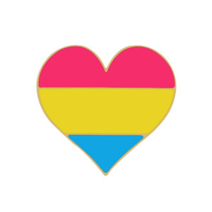 Pin cœur rose jaune bleu aux couleurs pansexuelles