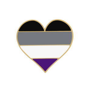 Pin cœur noir gris blanc violet aux couleurs asexuelles
