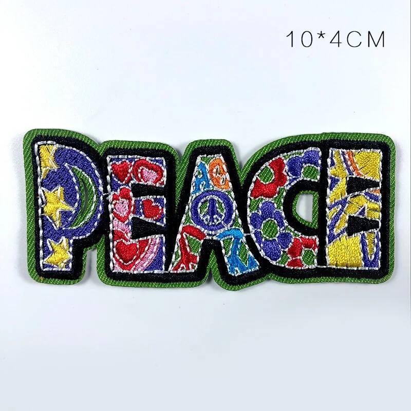 Écusson PEACE bohème à bord vert de 10 cm