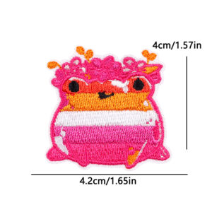Écusson grenouille orange blanche et rose couronnée de fleurs