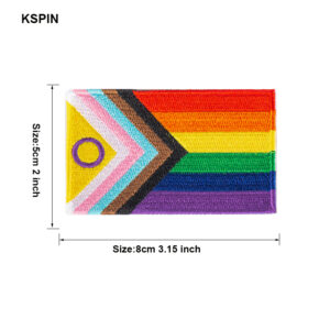 Écusson brodé drapeau Progress Pride intersexe 8 × 5 cm