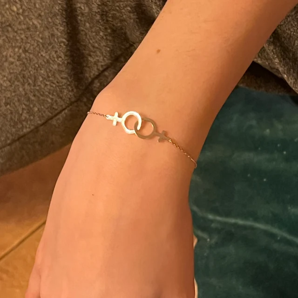 Bracelet double Vénus rose doré porté
