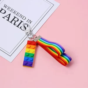 Porte-clés en briques arc-en-ciel avec dragonne