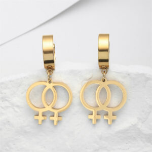 Boucles d’oreilles double Vénus dorées portées