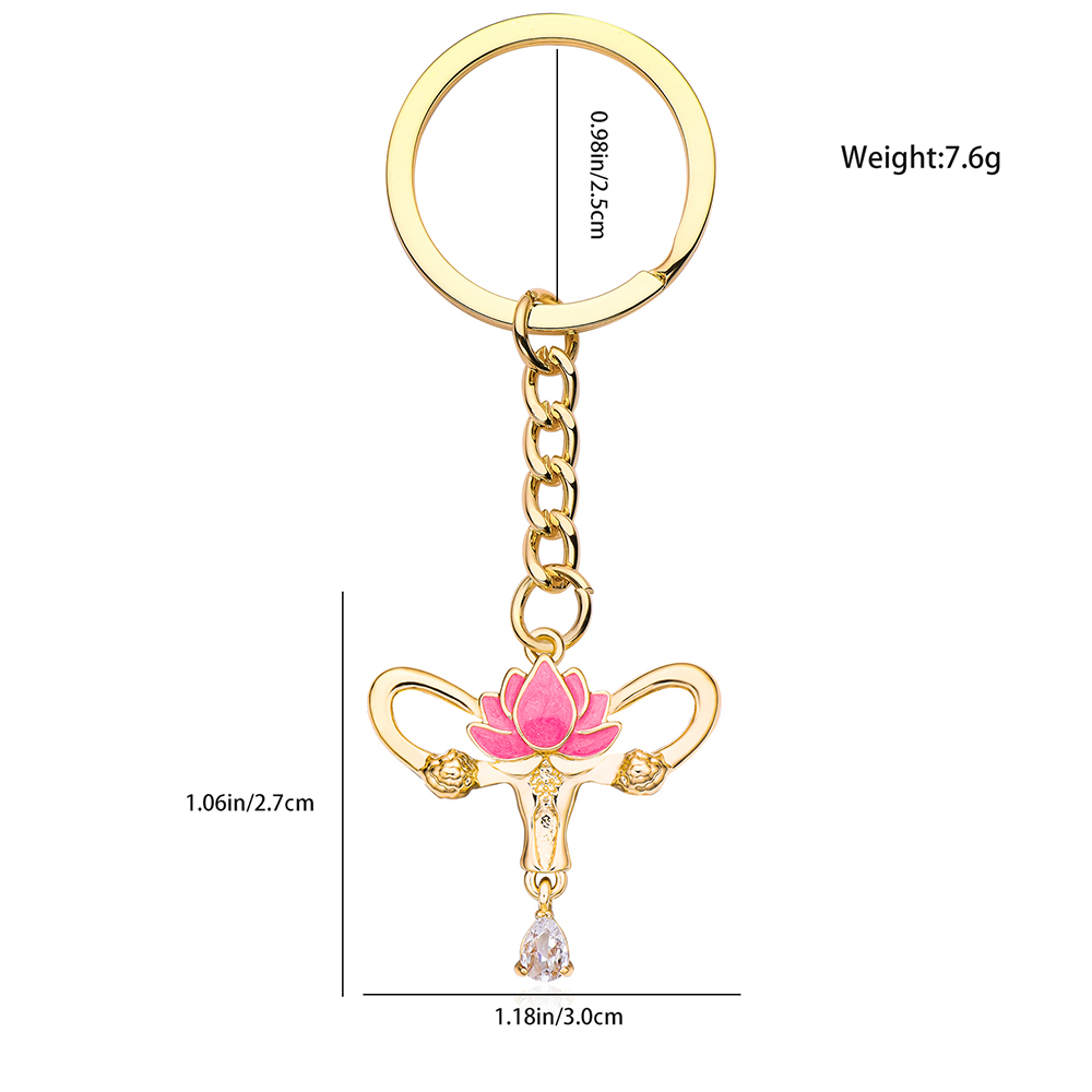 Dimensions du porte-clés utérus lotus doré