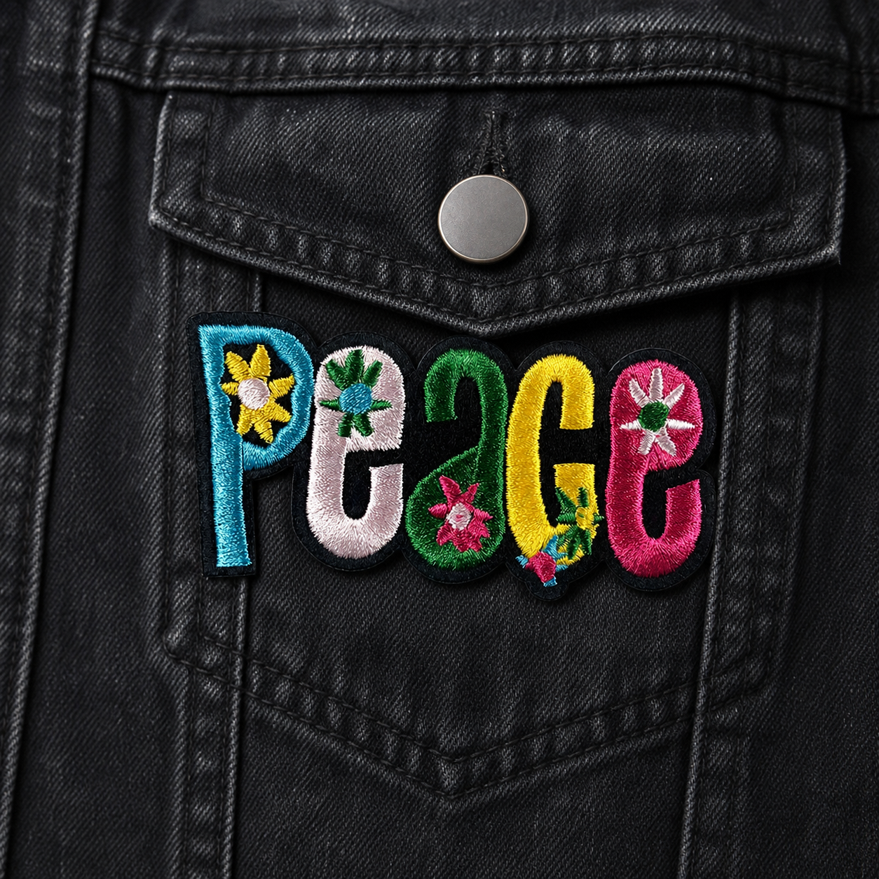 Écusson PEACE floral sur une veste noire