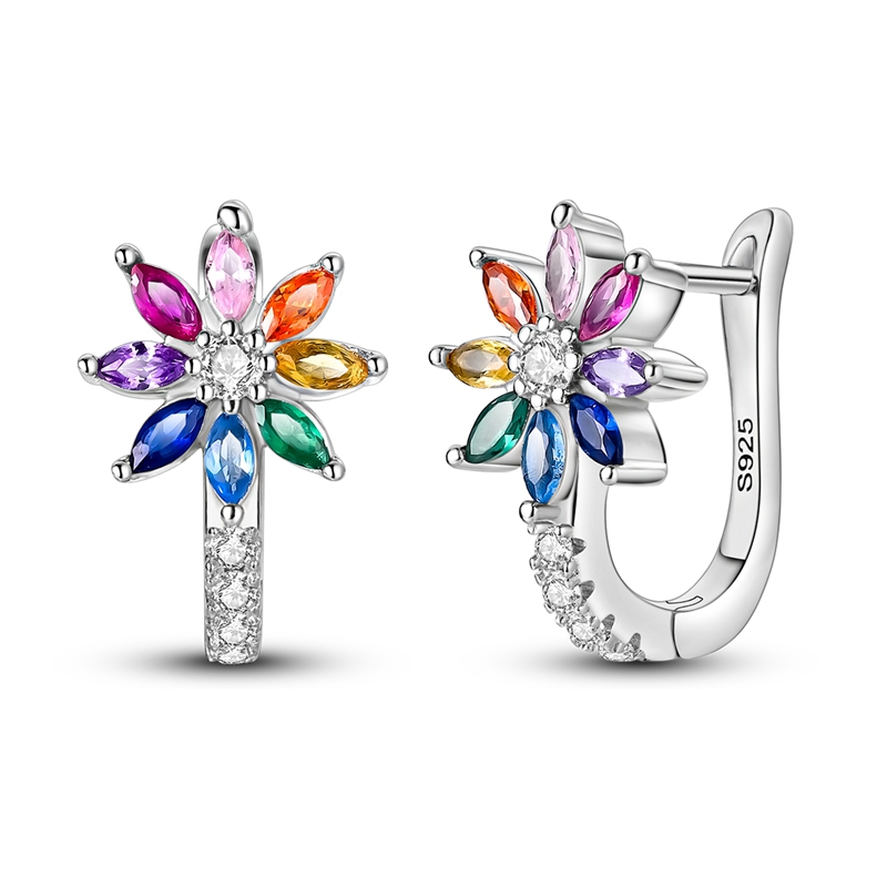 Créoles fleurs aux zircons arc-en-ciel