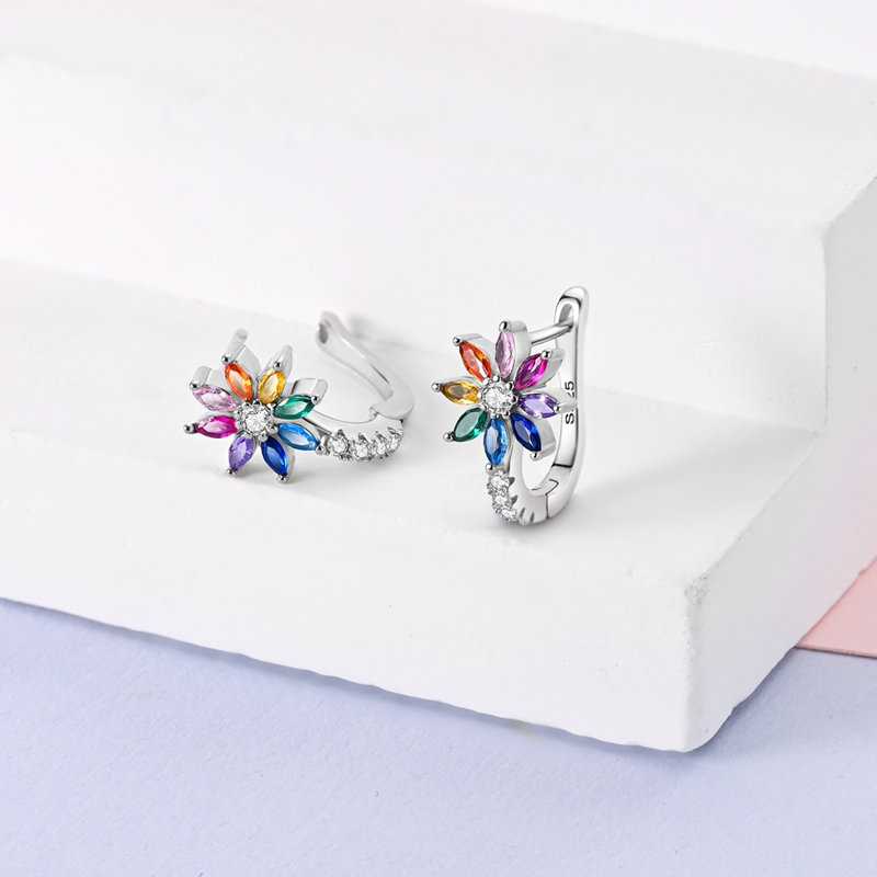 Paire de créoles fleurs arc-en-ciel