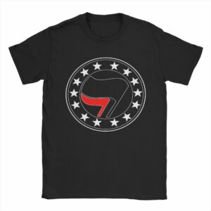 T-shirt noir avec casque antifasciste rouge et blanc