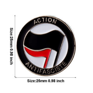 Pin rond Action antifasciste noir blanc et rouge