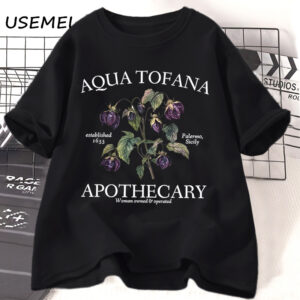 T-shirt noir Aqua Tofana Apothecary à fleurs violettes